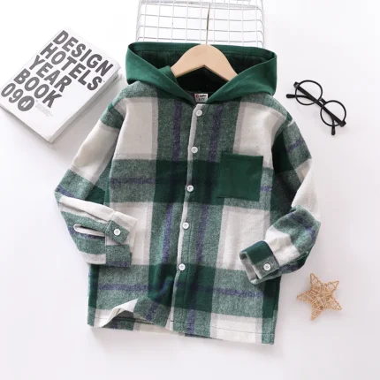 Kid Boy Plaid Button Up Hoodie